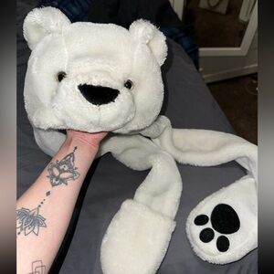 White Polar Bear Winter Hat with Paw Mittens / Gloves